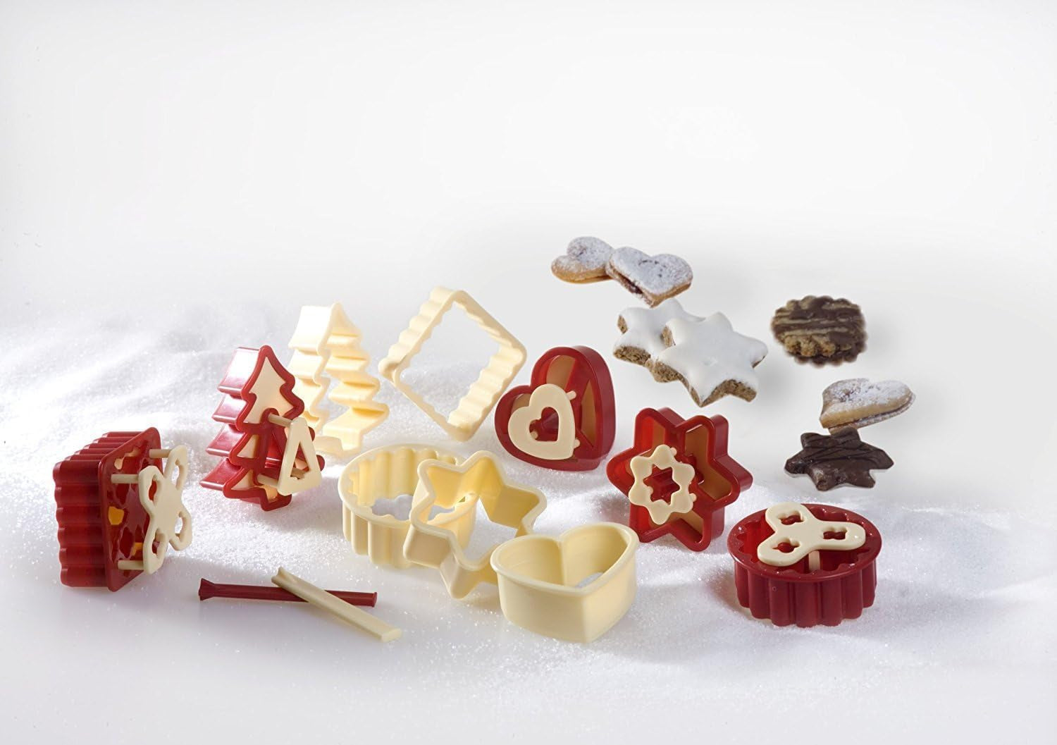 Set de forme pentru biscuiți GSD Household Appliances Linzer, plastic, bej/roșu, pachet de 1