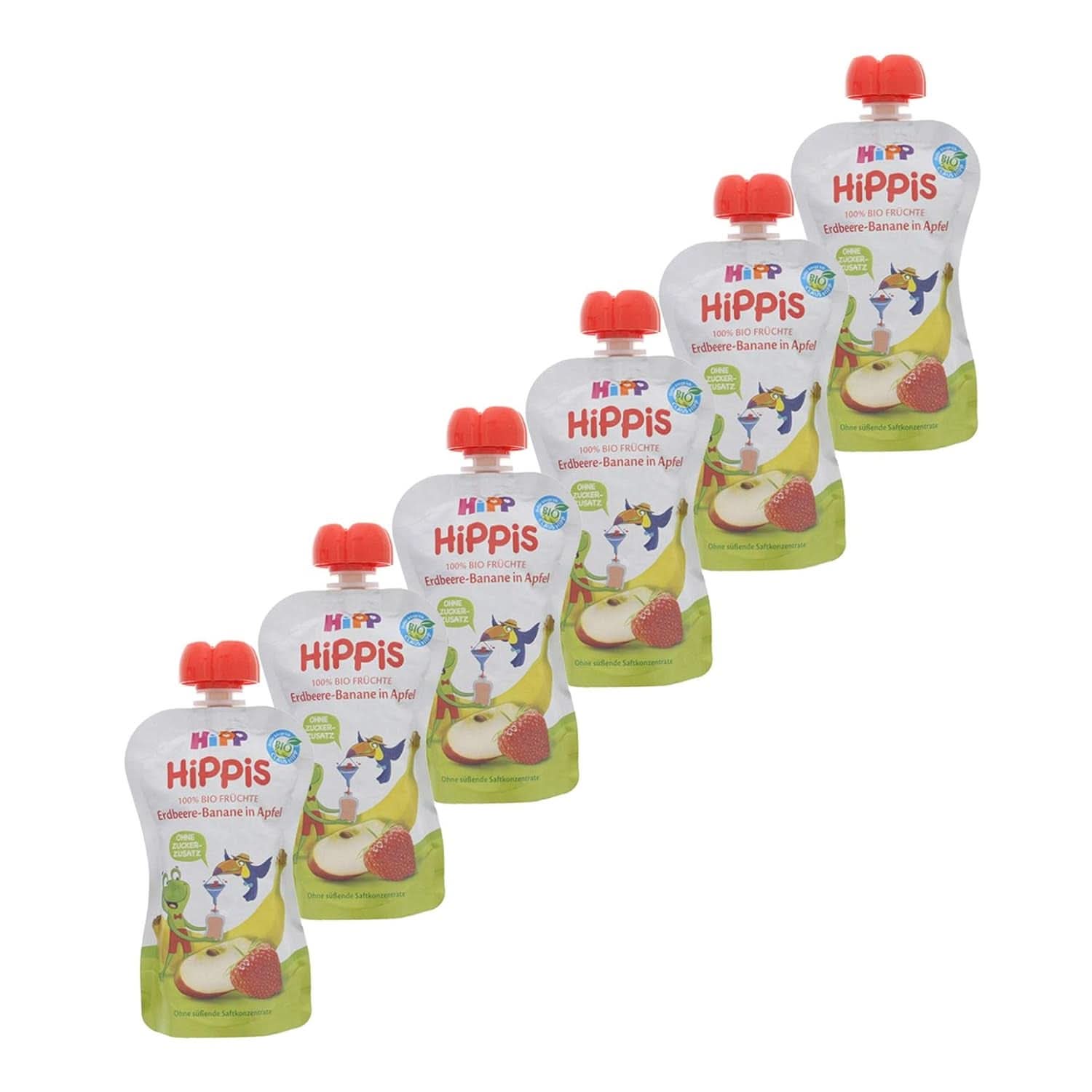 Hipp Super-Hippis Quetschbeutel, Granatapfel-Acerola in Apfel-Himbeere, 100 % Bio-Früchte ohne Zuckerzusatz, 6 Beutel à 100 g Mutter und Kind Naty Shop 6 x 100 Gramm Erdbeere Banane Apfel