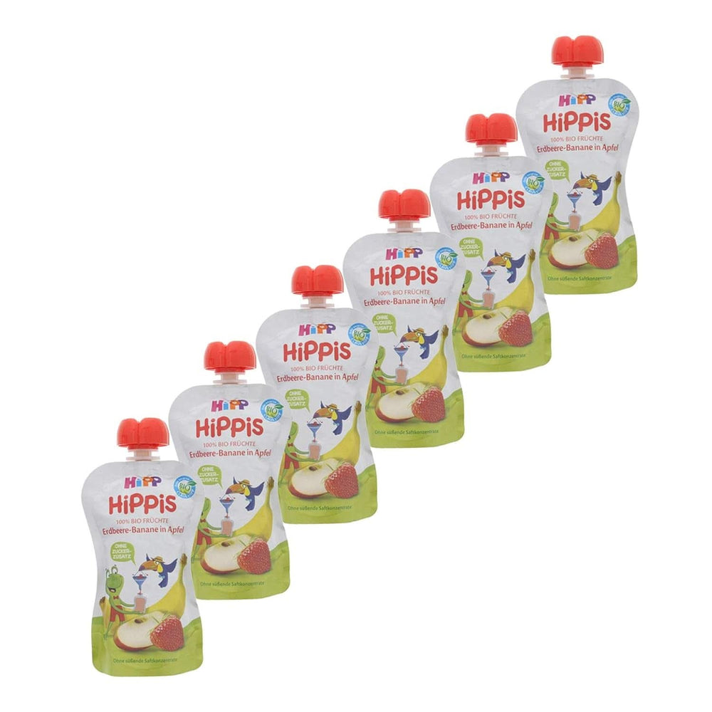 Hipp Super-Hippis Quetschbeutel, Granatapfel-Acerola in Apfel-Himbeere, 100 % Bio-Früchte ohne Zuckerzusatz, 6 Beutel à 100 g Mutter und Kind Naty Shop 6 x 100 Gramm Erdbeere Banane Apfel
