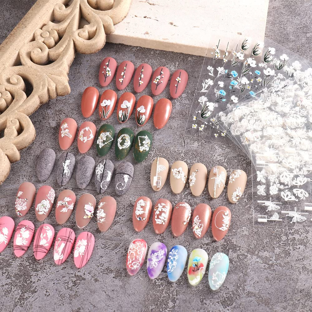 4 Blatt 3D Nagelsticker Frühling Blume Nagelaufkleber 5D Stereoskopisch Selbstklebend Nail Art Sticker Dekoration Nageldesign Zubehör