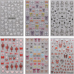 JMEOWIO Nagelsticker Bunte Herz Schleife 6 Blatt Nail Art Sticker Selbstklebend Nagelaufkleber Dekoration Nageldesign Zubehör