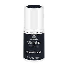 UV-Nagellack alessandro Striplac Midnight Black – Zart und langanhaltend – Einfache Entfernung dank Peel-Off-Entfernungstechnologie – Vegan und tierversuchsfrei – 8 ml