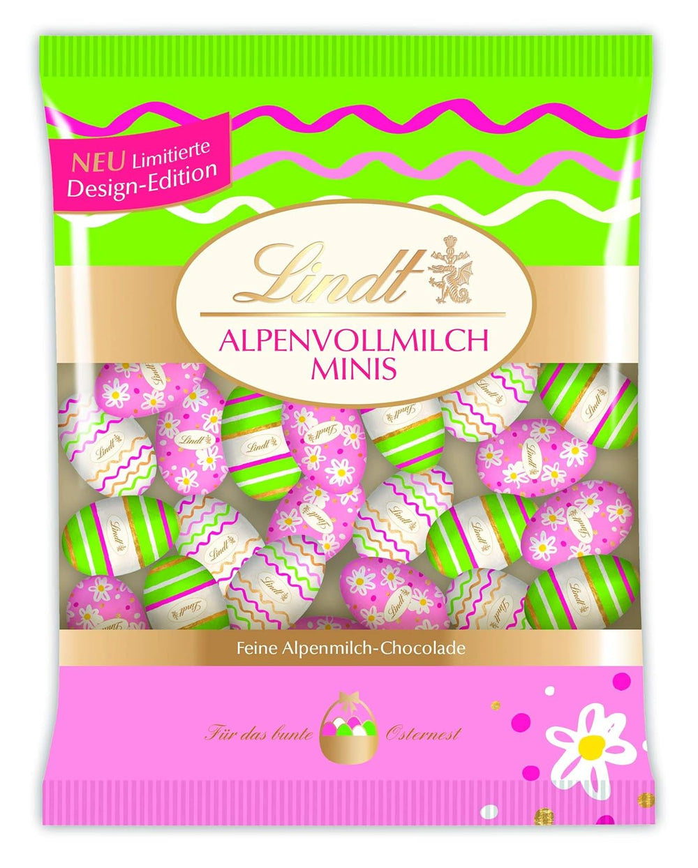 Mini goldene Schokoladenhasen | 700g-Beutel und dekorative Schokoladen-Edition | 180g Beutel | Eier aus hochwertiger Vollmilchschokolade, fröhlich und bunt verpackt, zu Ostern | Osterschokolade