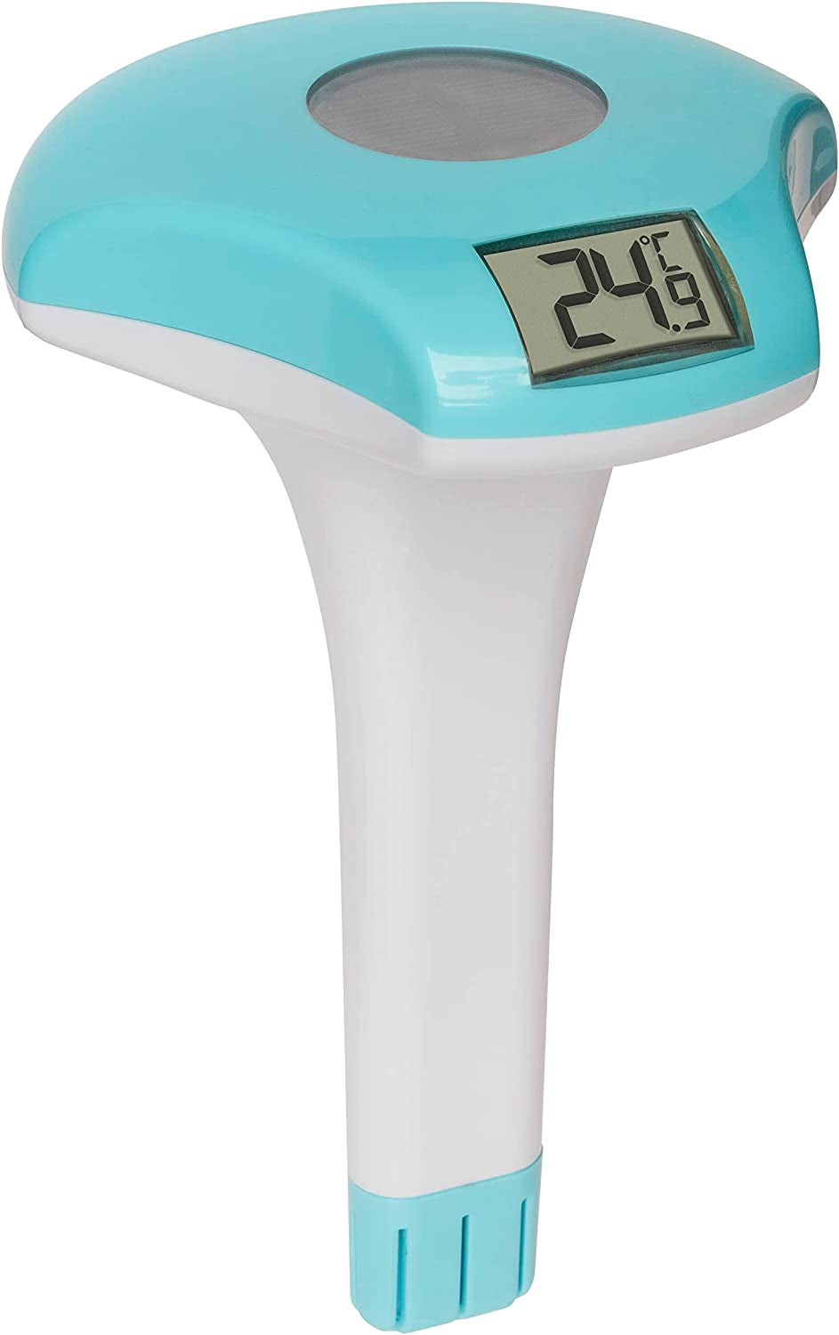 Termometru solar digital pentru piscină TFA Dostmann 30.2033.20, cablu de 1 m, rezistent la apă IPX8, baterie neinclusă, interval de măsurare -20 până la +50 °C, precis, ideal pentru piscine, iazuri, piscine, alb/turcoaz