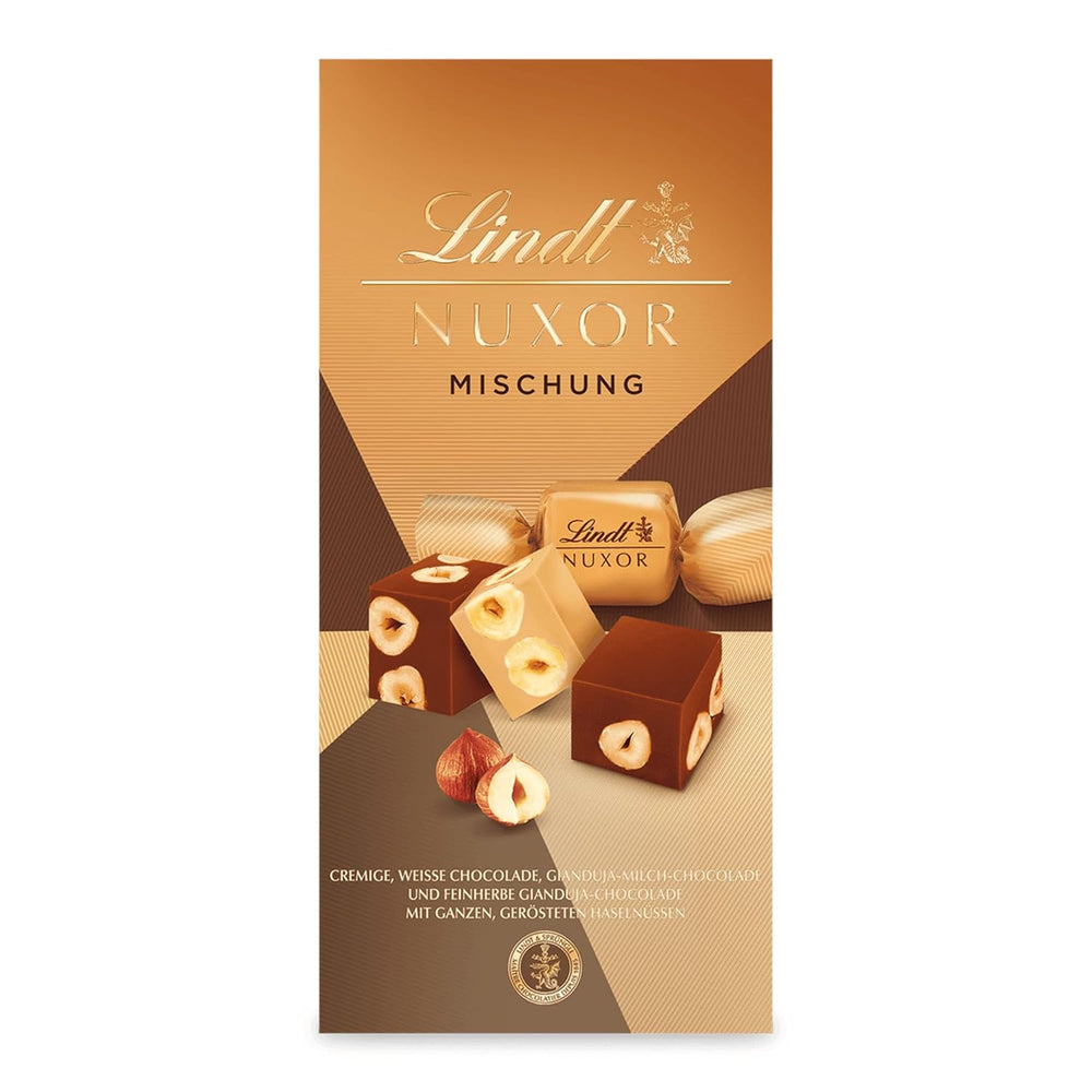Lindt-Schokolade | Mischung für Beutel NUXOR | 103g | Cremige Gianduja-Schokoladenwürfel in drei Sorten mit gerösteten ganzen Haselnüssen | Schokoladengeschenk