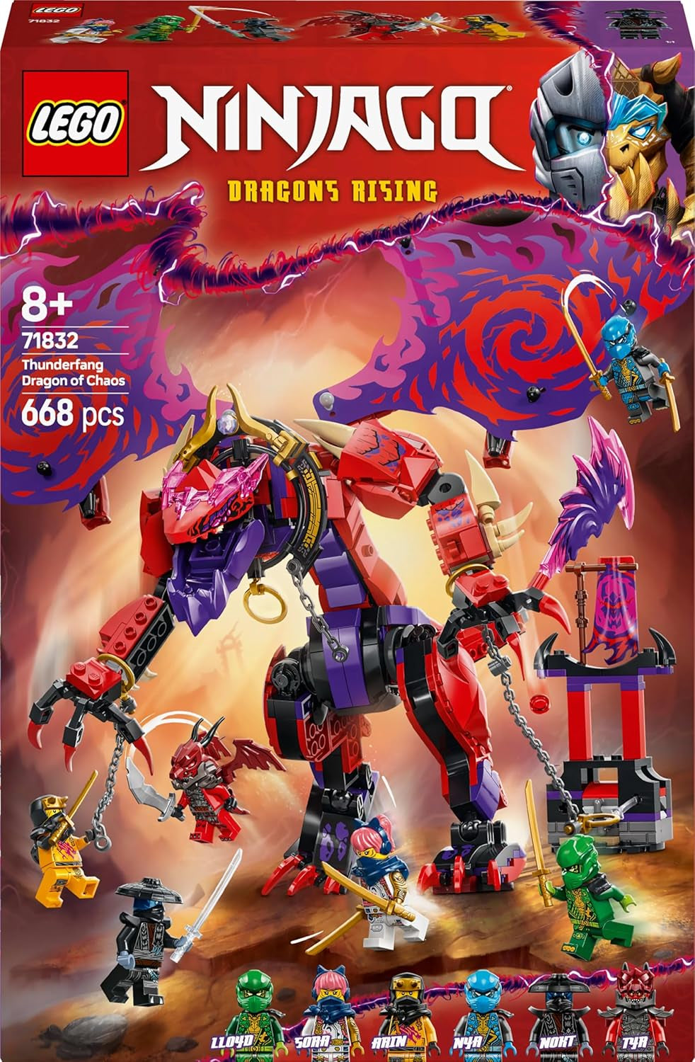 LEGO NINJAGO Chaos Dragon Thundertooth – Spielzeug mit 6 Ninja-Minifiguren – Rollenspiel-Bauset für Jungen und Mädchen ab 8 Jahren – Geschenke für Fans der TV-Serie „Rise of the Dragons“ 71832 Bausets Beuche den LEGO-Store