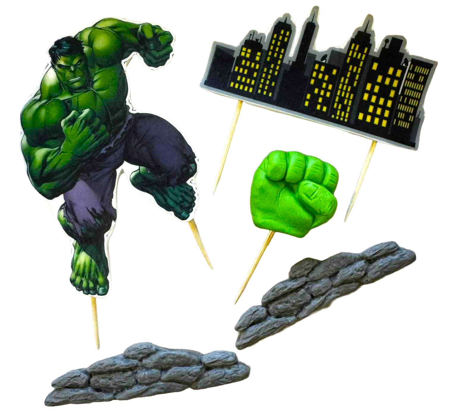 Hulk essbare Tortendekorationen kaufen – 5er-Set aus Zuckerpaste