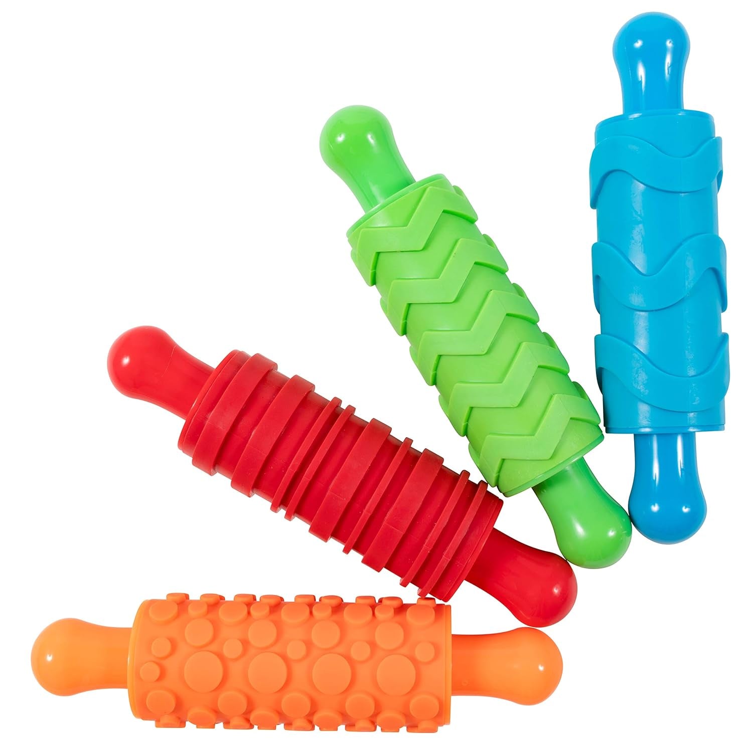 Mal- und Ton-Texturwalzen - 4er-Set - strukturierte Knetrollen für Kinder - Vielseitige Muster zum Basteln und Dekorieren