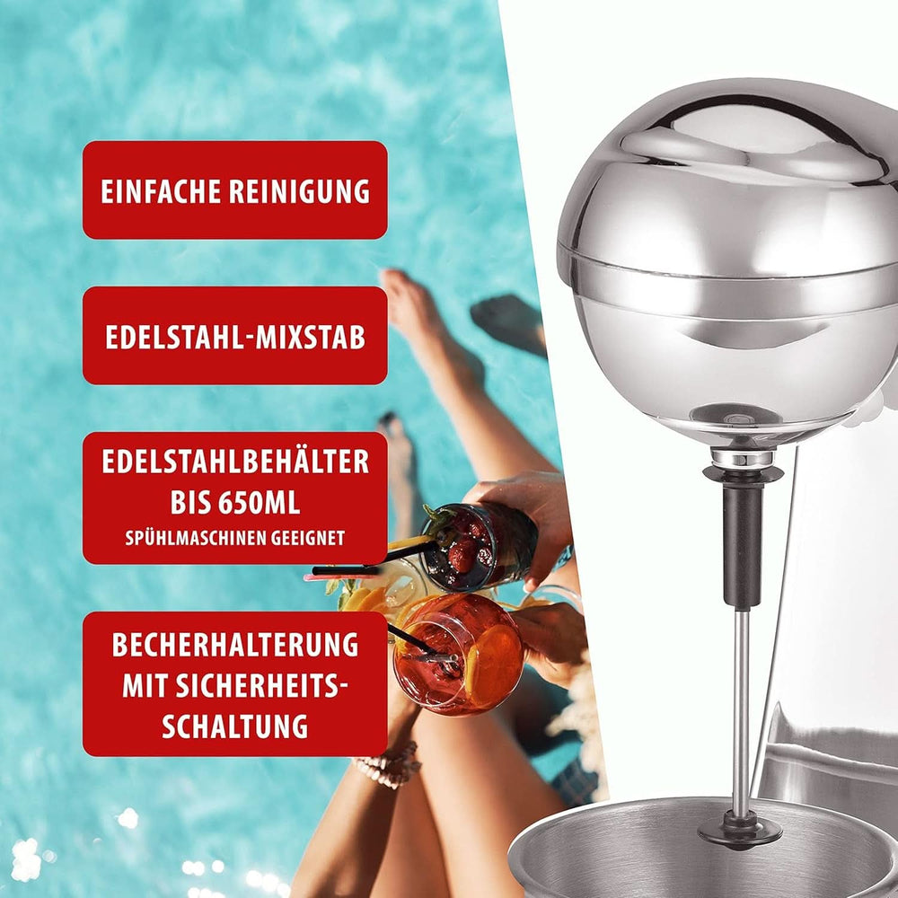 Clatronic® Barmixer U. Milchaufschäumer | Smoothie-Maker | 650 ml Edelstahlbehälter | Praktischer Becherhalter | Mixer | 2 Geschwindigkeitsstufen | Kraftvoller 65-Watt-Motor | Chromdesgin | BM 3472 Küche Naty Shop