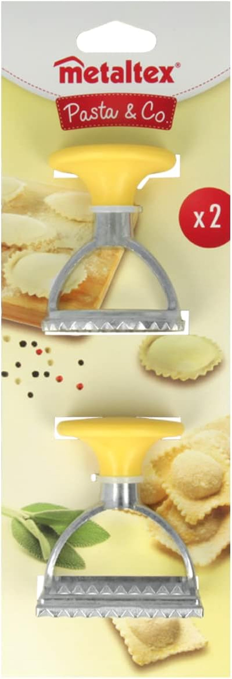 Metaltex 252326080 Formă de ravioli, rotundă cu pătrat, set de 2