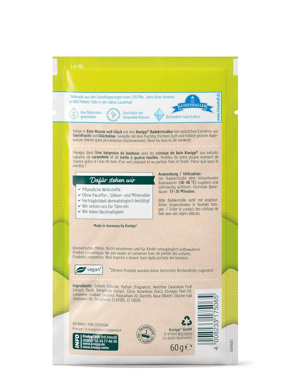 Kneipp-Badekristalle, mit natürlichen Extrakten aus Sternfrucht und Glücksklee, mit hohem Anteil an Luisenhaller Salz, 60 Gramm Dusch- und Bad Naty Shop