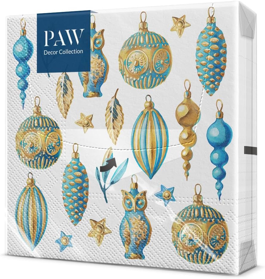 PAW - Șervețele 3 straturi (33 X 33 Cm) I 20 bucăți I Șervețele de hârtie colorate perfecte pentru masa de Crăciun I Șervețele - Crăciun, iarnă, ciulin, lampă I Bullfinch cu lampion