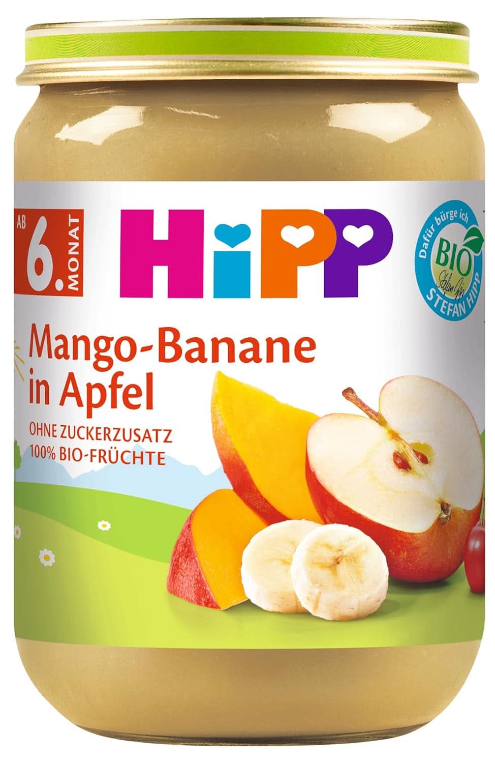 Hipp für kleine Feinschmecker, Nektarinen in Äpfeln und Mangos, ohne Zuckerzusatz, 6 x 190 Gramm Mutter und Kind Naty Shop 6 x 190 Gramm Mango, Banane, Apfel