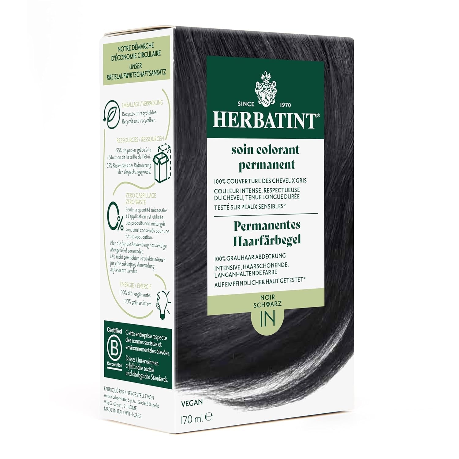 Gel pentru vopsirea permanentă a părului 6N blond închis - 170 ml I Fără amoniac, acoperire 100% a părului gri I Testat pe piele sensibilă, cu 8 extracte de plante