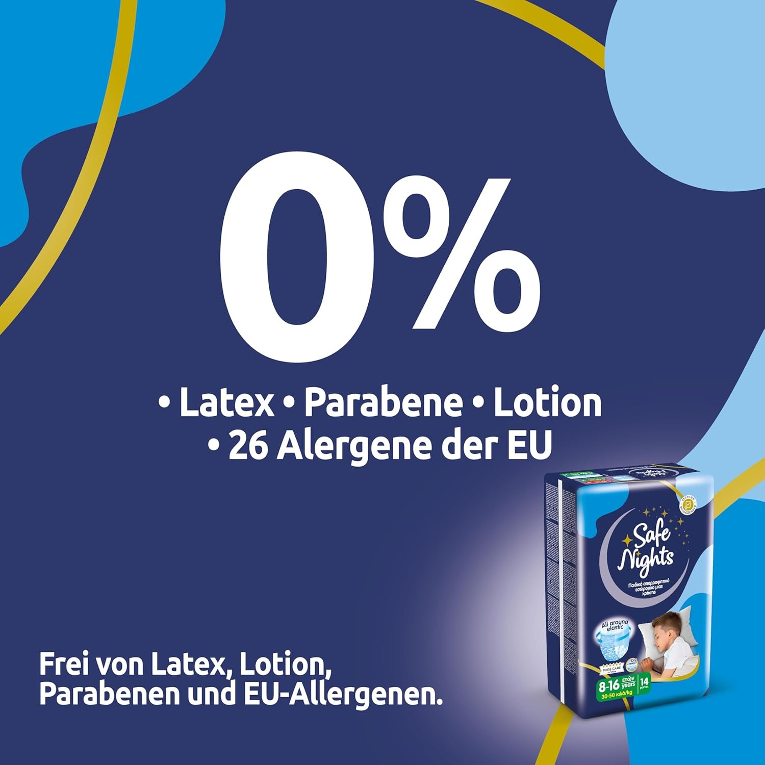 Safe Nights Boy, Nachthosen für 8–16 Jahre (30–50 kg), 84 Stück
