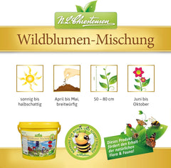 Wildblumenmischung NL Chrestensen | 5L Eimer für 500-1000 m² | Winterharte mehrjährige Blumensamen | Wildblumenwiese für Bienen und Schmetterlinge | Für Garten, Wiese
