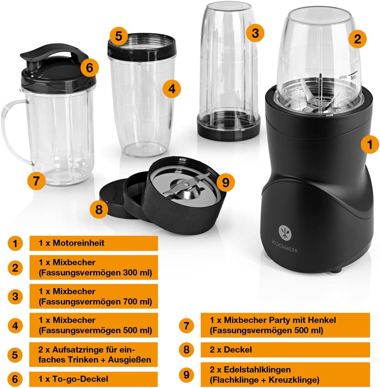 Smoothie Maker 12-Tlg | To-Go Deckel & 4 Mixbehälter | Für Obst, Gemüse & Nüsse | Myth Ice-Crush-Funktion | Mini-Standmixer Zum Mixen, Rühren, Zerkleinern, Mahlen, Hacken & Pürieren | BPA-freie Küche Naty Shop