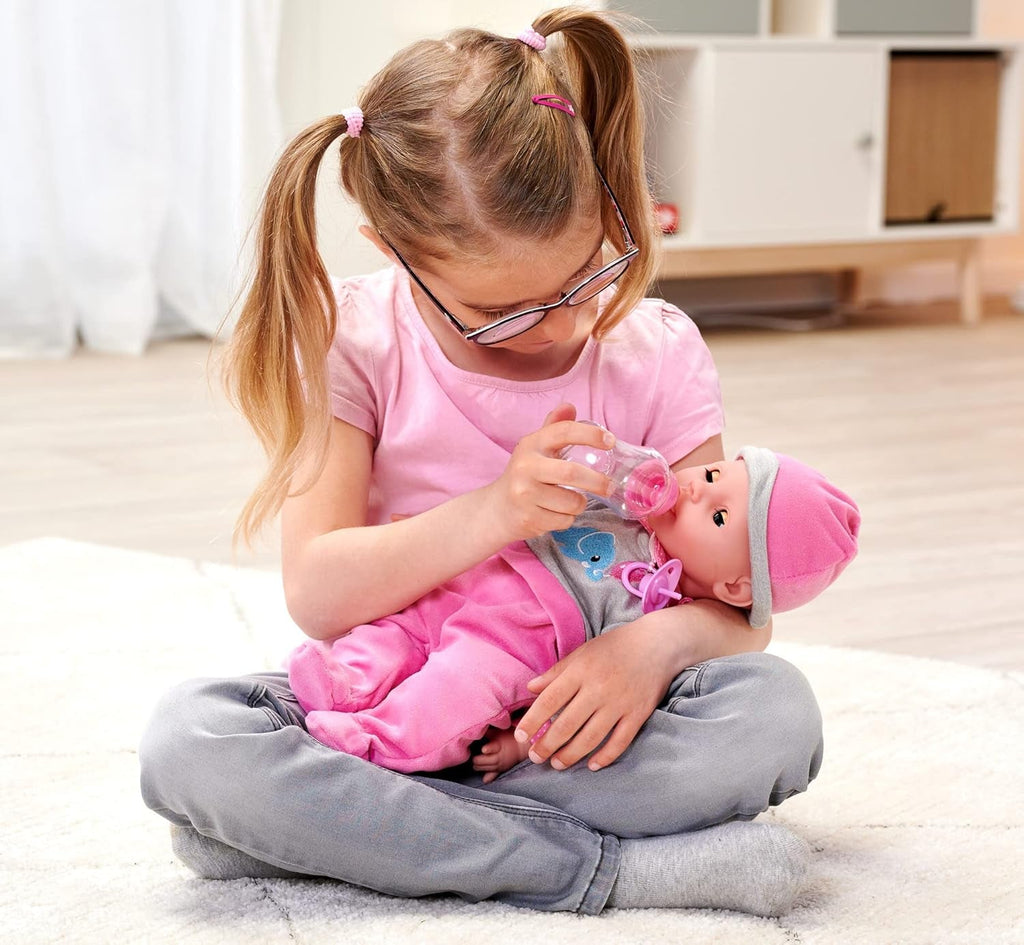 Simba 105140066 - Laura Interactiv, păpușă cu corp moale cu ochi adormiți, bolborosește când se mișcă, bea din biberon și doarme, 40cm, păpușă de la 2 ani Papusi Naty Shop