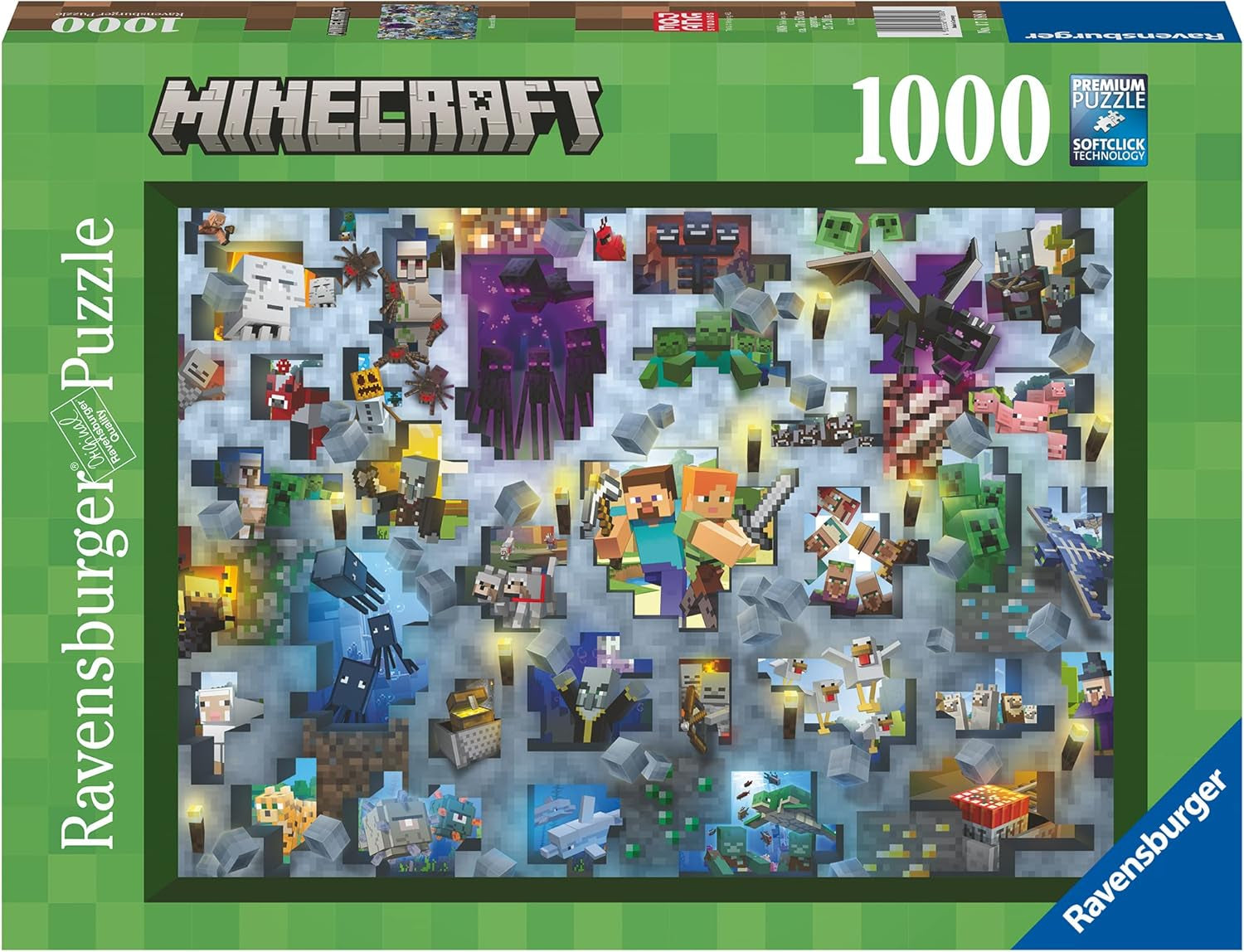 Ravensburger Puzzle 12000422 – Minecraft Mobs – 1000-teiliges Minecraft-Puzzle für Erwachsene und Kinder ab 14 Jahren. Puzzle Naty Shop Pixelated