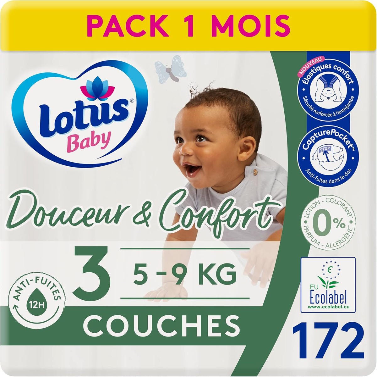 Douceur Naturelle – Windeln der Größe 3 (5–9 kg), 1-Monatspackung – 172 Windeln