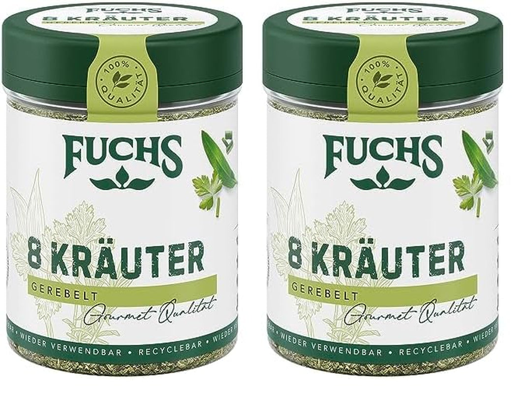 Fuchs Gewürze - 8 Kräutergerebelt - Kräutermischung für Marinaden, Fischgerichte oder Kräuter-Frischkäse - natürliche Zutaten - 25 g in wiederverwendbarer, recyclebarer Dose