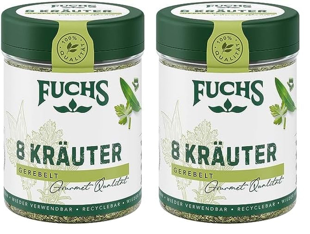 Fuchs Gewürze - 8 Kräutergerebelt - Kräutermischung für Marinaden, Fischgerichte oder Kräuter-Frischkäse - natürliche Zutaten - 25 g in wiederverwendbarer, recyclebarer Dose