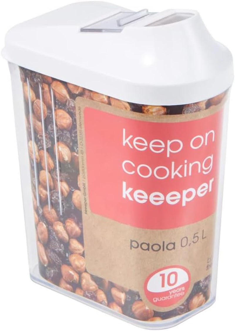 cutie de turnare keeeper pentru provizii uscate, capac de dozare reglabil continuu, plastic, 500 ml, 8 x 4,5 x 15 cm, Paola, alb Cutii depozitare alimente Naty Shop 500 Ml