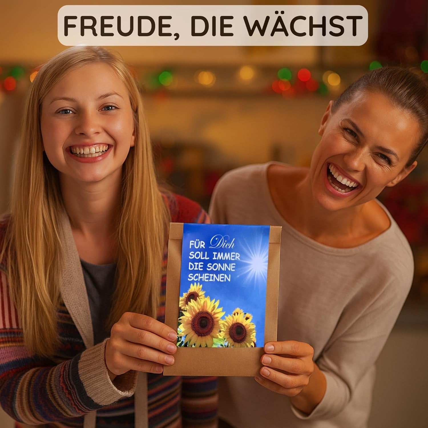 Geschenk für Frauen – Möge die Sonne immer für Sie scheinen – Sonnenblumen-Anzuchtset, Geschenkidee-Überraschungstüte, Pflanzset