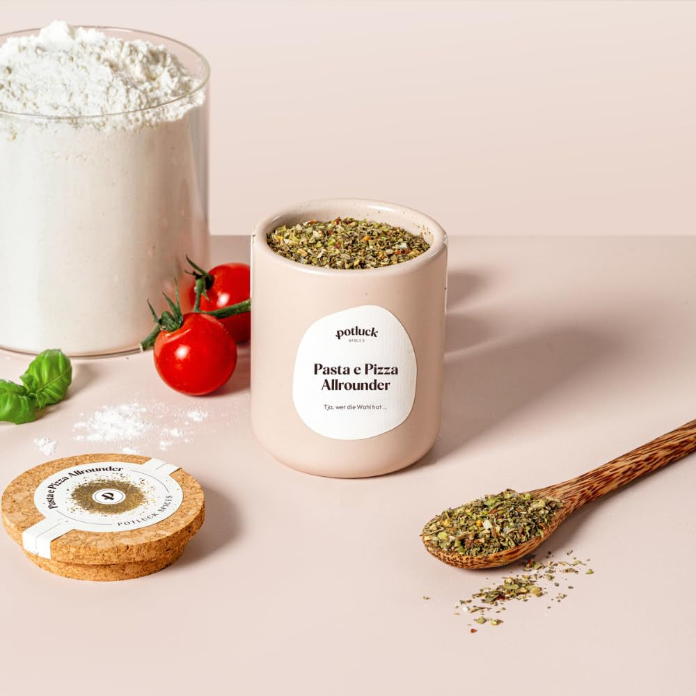 Potluck | Pasta und Pizza Kräuter | Gewürzzubereitung im Keramiktopf | 40g | Vegan, glutenfrei und mit natürlichen Zutaten