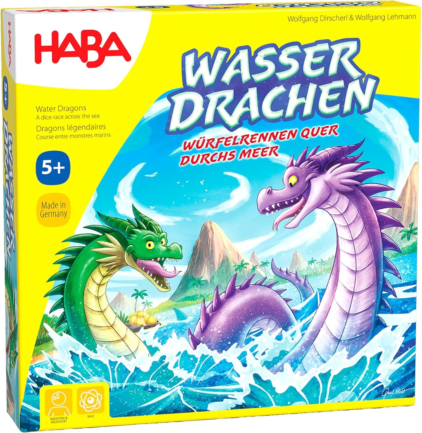 HABA Wasserdrachen – Würfel- und Strategiespiel für Kinder ab 5 Jahren – Spannendes Brettspiel mit Drachen und Holzfiguren – Familienspiel für 2–4 Spieler – 1307133001