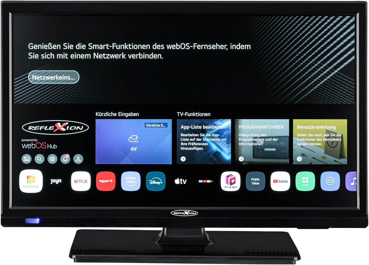 Televizor inteligent REFLEXION LED19iBT de 19 inci (HD Ready, DVB-T2/S2/C, HDMI, CI+, Bluetooth, WLAN, 12V/230V) – Televizor ușor de camping pentru rulote, autorulote, bărci și camioane cu VESA 100x100