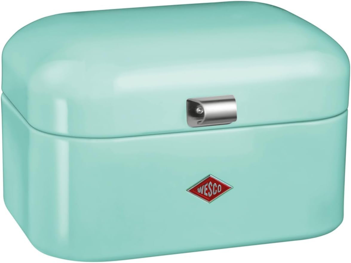 Coș de pâine WESCO Single Grandy în culoarea verde mentă, tablă de oțel acoperită cu pulbere, găuri de ventilație și mâner robust Cutii depozitare alimente Naty Shop Mentă