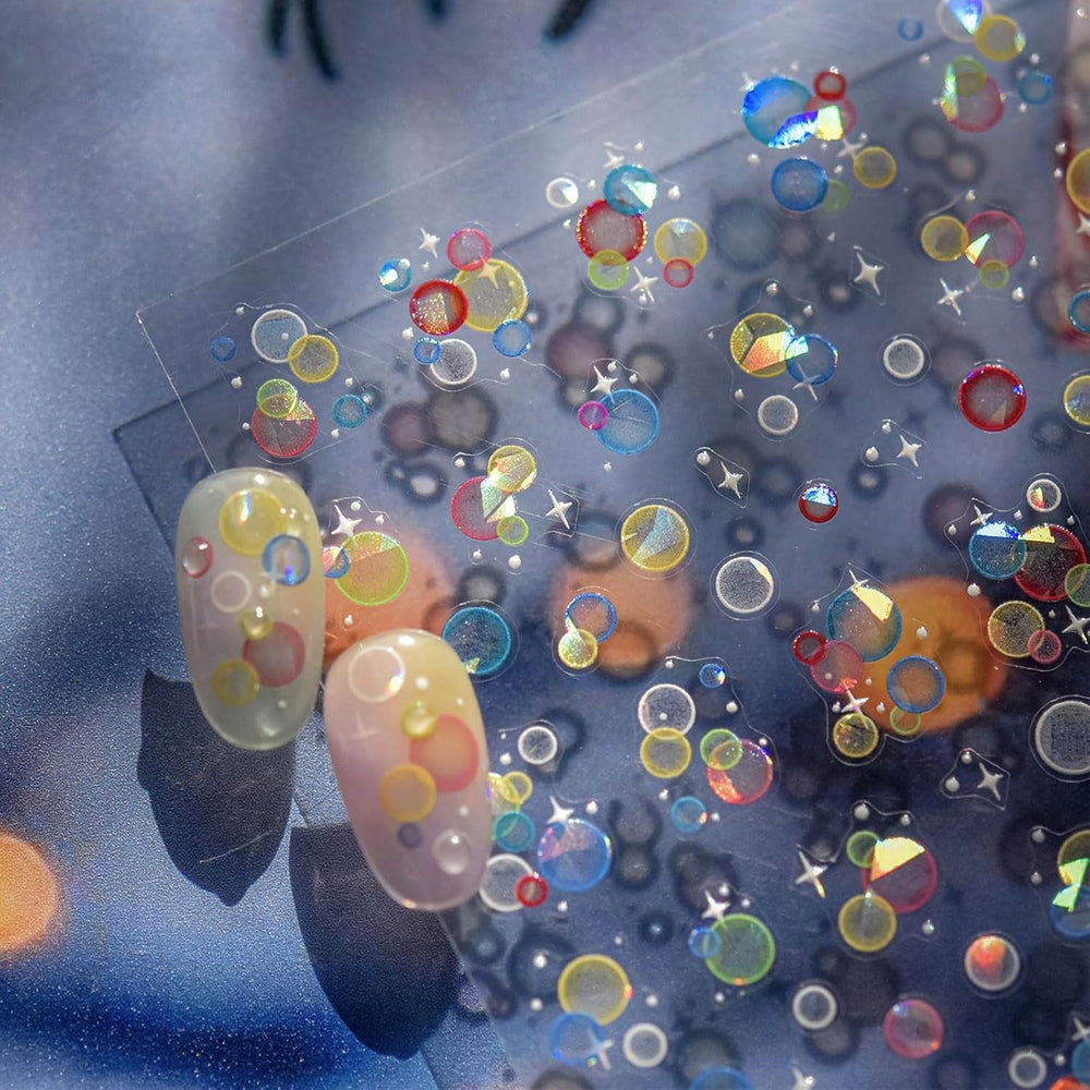 JMEOWIO 3D Nagelsticker Bunte Blasen Nail Art Sticker Selbstklebend Nagelaufkleber 5D Stereoskopisch Dekoration Nageldesign Zubehör 1 Blatt