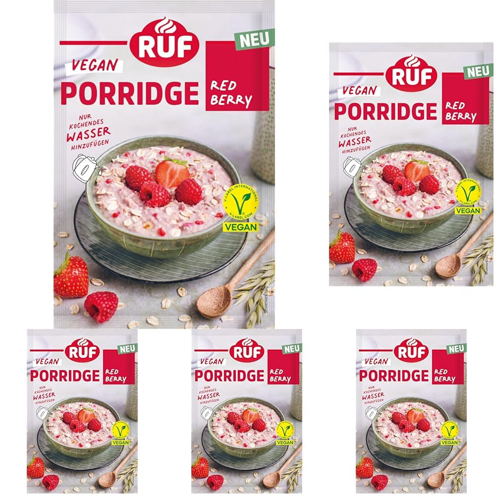 RUF Veganer Porridge mit Nüssen und Hafer, Haferflocken mit Mandeln, Haselnüssen und Leinsamen, einfach zuzubereiten, im praktischen Portionsbeutel, 1 x 60 g