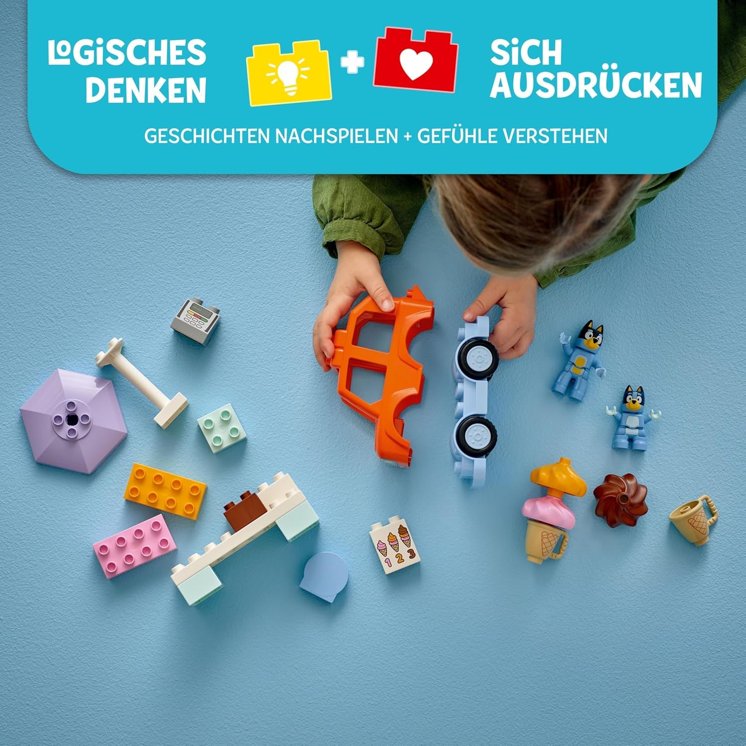 LEGO DUPLO Bluey: Ausflug zur Eisdiele mit Bluey - Lernspielzeug für Kleinkinder - Mit Spielzeug Car und 2 Minifiguren - Geschenk für Mädchen & Jungen ab 2 Jahren - 10458