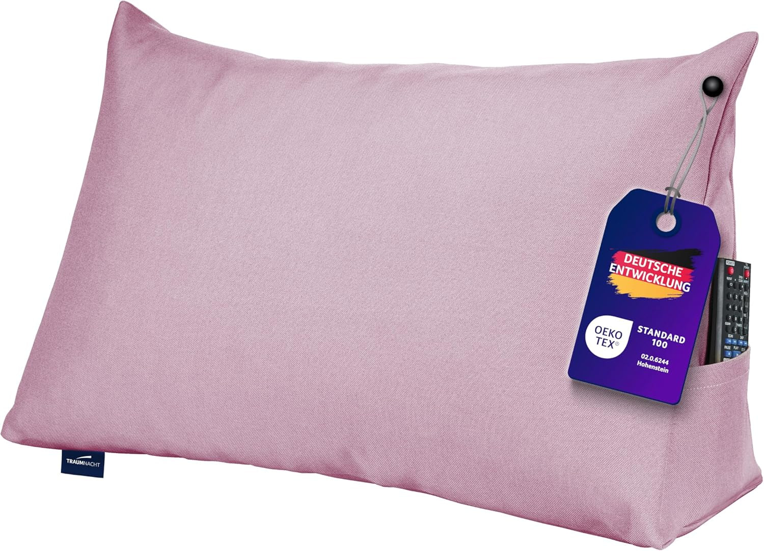 Pernă confortabilă Traumnacht Cozy Back, pernă de citit, 70 x 40 cm bej, husă detașabilă și lavabilă din 100% poliester, buzunar lateral practic, certificată Oeko-Tex, produsă conform standardelor germane de calitate