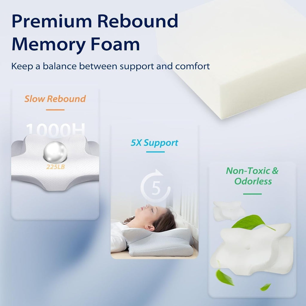 HOMCA Neck Pillow Pillow, Memory Foam Ergonomic Pillow 3D Cooling Pillow Cover For Supine, Side or Prone Position, 62 X 41 X 9.5/12.5 Cm Perne ortopedice cervicale Naty Shop