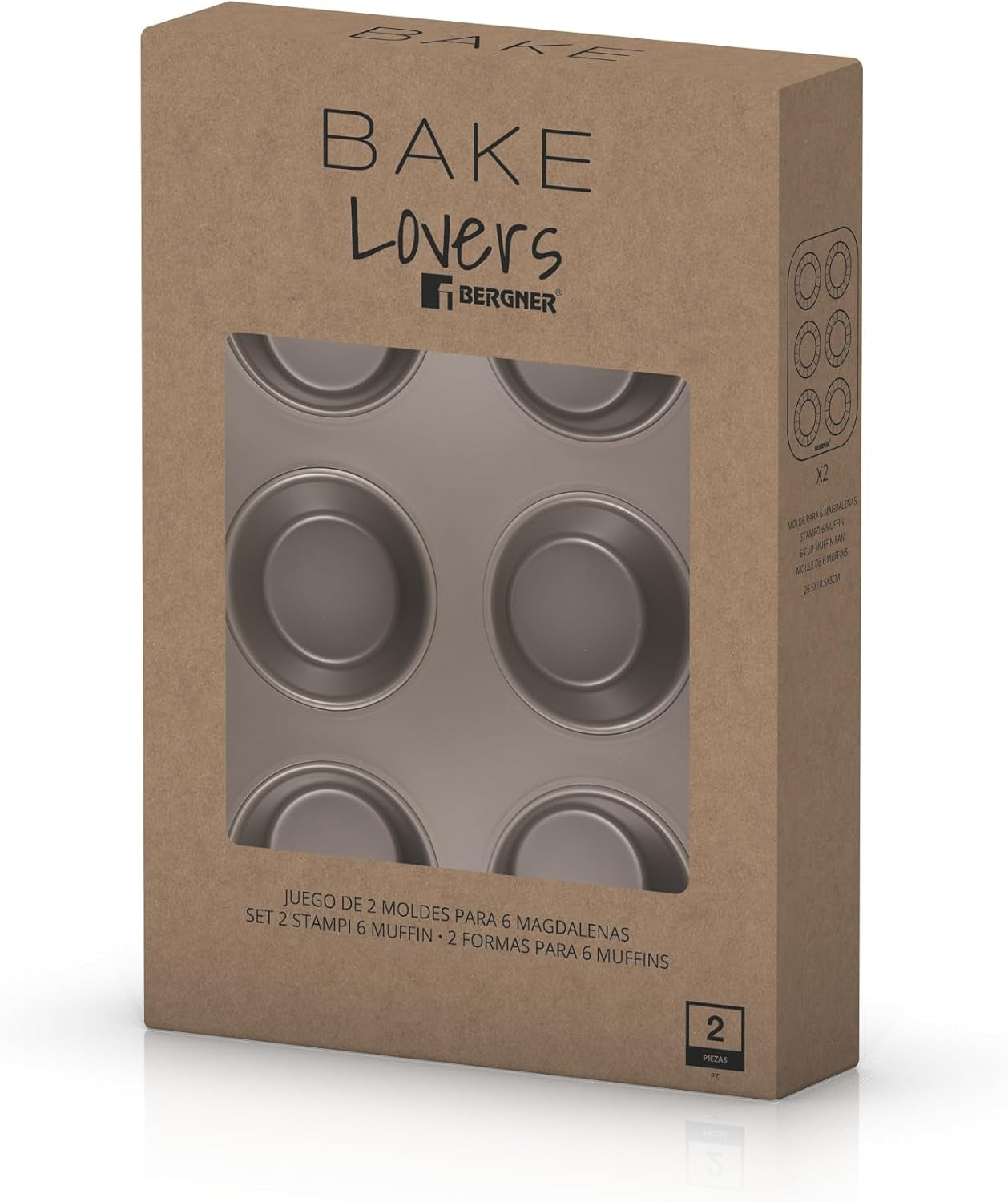 BERGNER BAKING LOVERS - Set Von 2 X 6 Cup Muffinformen - Kohlenstoffstahl Mit Ilag Essential, PFOA Frei, Leicht Zu Reinigen Formen und Bleche zum Backen Naty Shop
