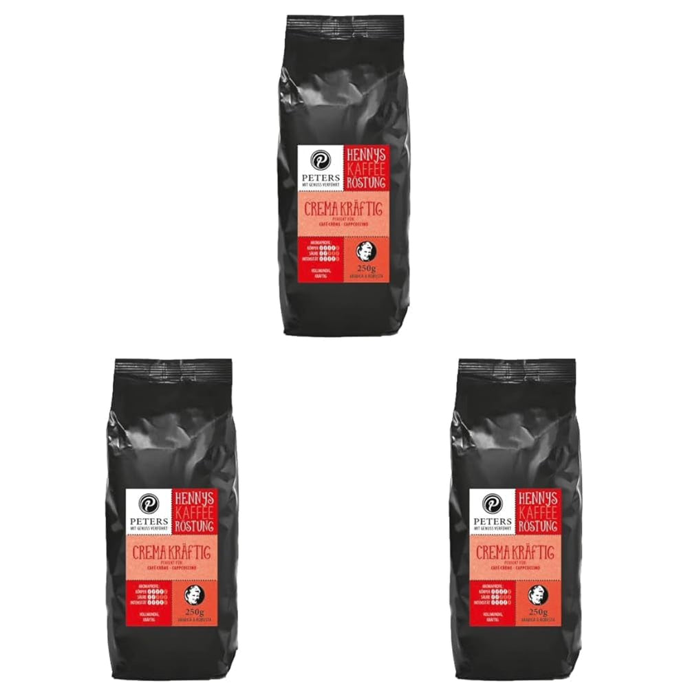 Peters, Boabe de cafea Arabica, Ideal pentru mașini complet automate Cafea Naty Shop 3 x 250 grame Cremă puternică
