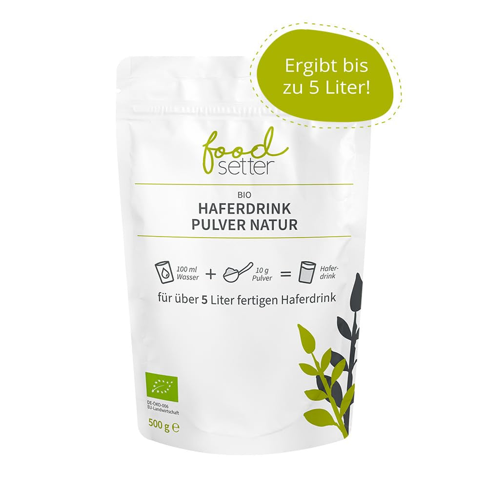foodsetter Bio Haferdrink Pulver | 500g Beutel | Haferpulver | Instant-Haferpulver | Bio-Qualität | Vegan | Glutenfrei | Ohne Zuckerzusatz | 0,5 kg