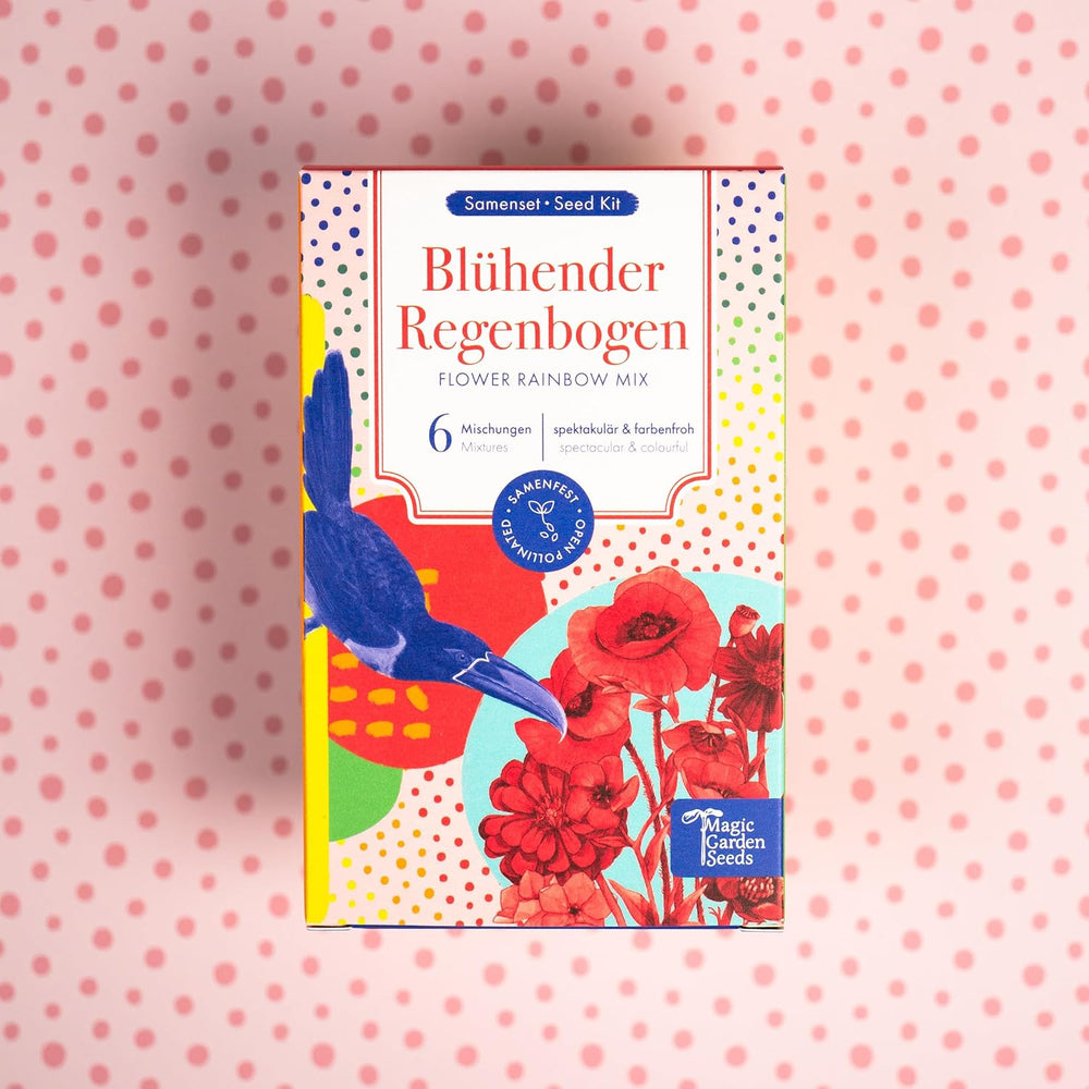 Blühender Regenbogen – 6 kostenlose bestäubte Blumenmischungen – spektakulär und farbenfroh – Samenset für Anfänger, als kleines Geschenk oder für den persönlichen Gebrauch