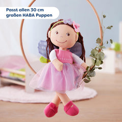 Haine pentru păpuși HABA Fairy Magic – set de 2 piese pentru păpuși cu vârsta de 18 luni și peste (30 cm) – rochie cu tul și aripi, bandă pentru păr cu flori inclusă – 1306243001