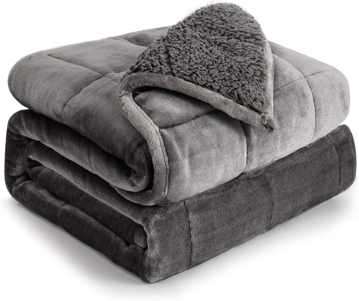 Pătură cu greutate Cottonblue, 6,8 kg, dimensiunea reginei, flanel, Shaggy, Sherpa, pătură cu greutate pentru adulți, pături cu greutate confortabile pentru a calma și relaxa, plapume grele, 152.4 X 203.2 Plapumi si pilote Naty Shop Gri 60 X 80 15 Lb