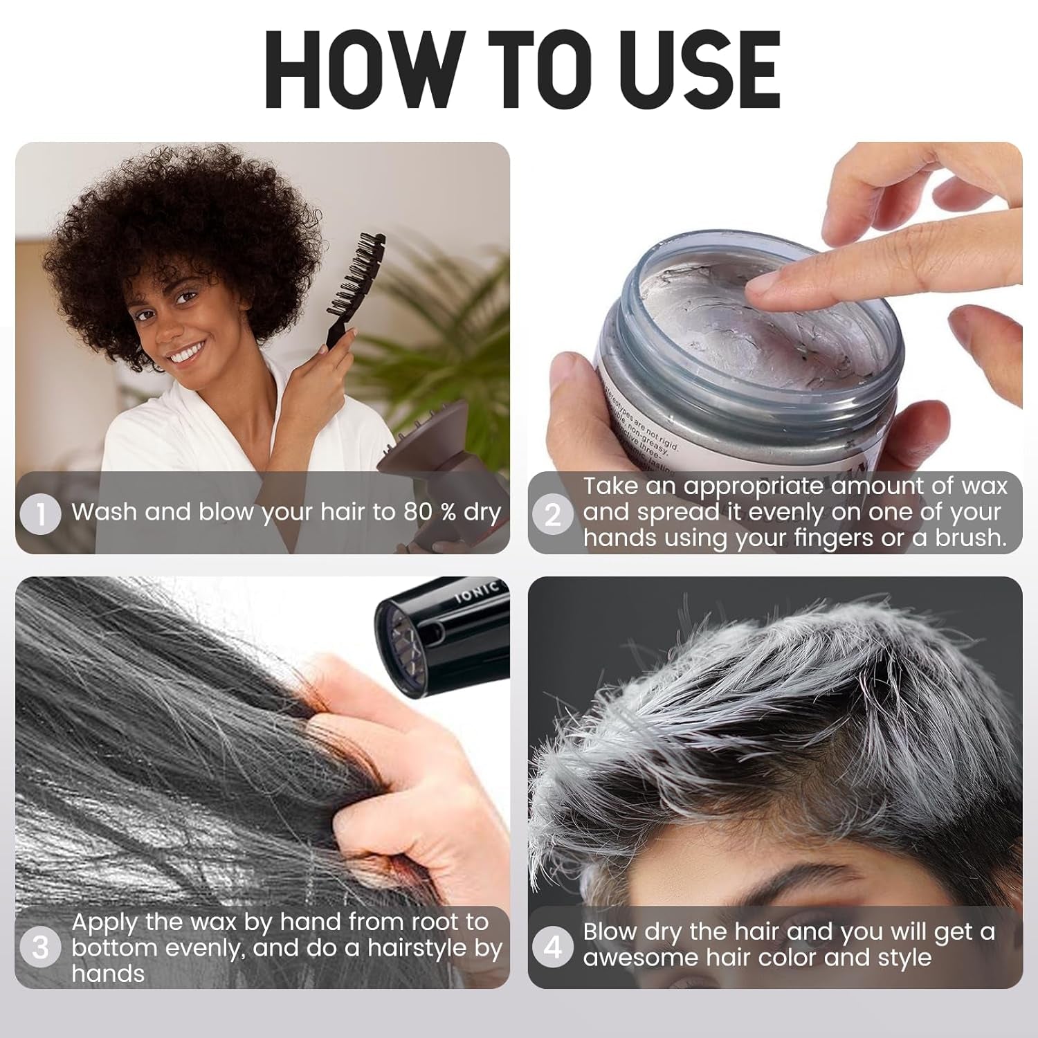 Culoare temporară a părului, Styling Hair Tone pentru bărbați femei, Pomadă pentru coafură naturală, Ceară pentru vopsirea părului pentru petreceri, Cosplay și Halloween, 4.23 oz (Silver Grey) Vopsea pentru par Naty Shop