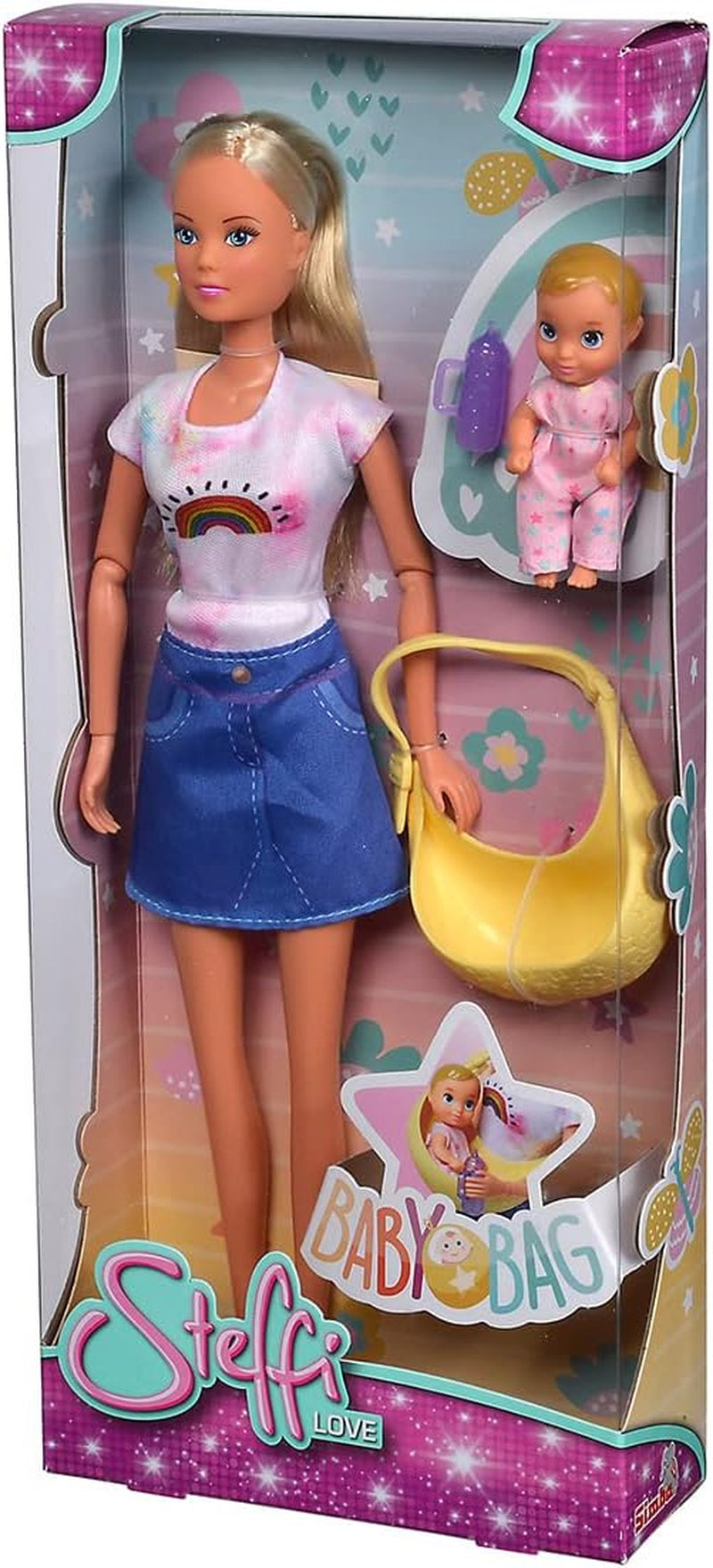 Simba 105733538 - Steffi Love Babybag, Knöchelpuppe mit Baby, Tragetasche und Trinkflasche, Puppe 29cm, ab 3 Jahren