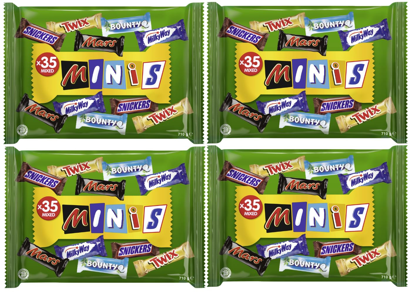 Mini-Mischschokoladen-Großpackung, Schokolade, 35 Mini-Schokoladensnacks (Mars, Snickers, Bounty, Twix, Milky Way) als Süßigkeiten, Schokoladengeschenk, Bonbonbox (710 g)