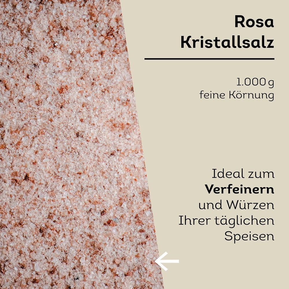 Küper Selection 1000g Kristallsalz rosa fein - rosa Speisesalz zum Würzen und Verfeinern - 100% natürliches Salz
