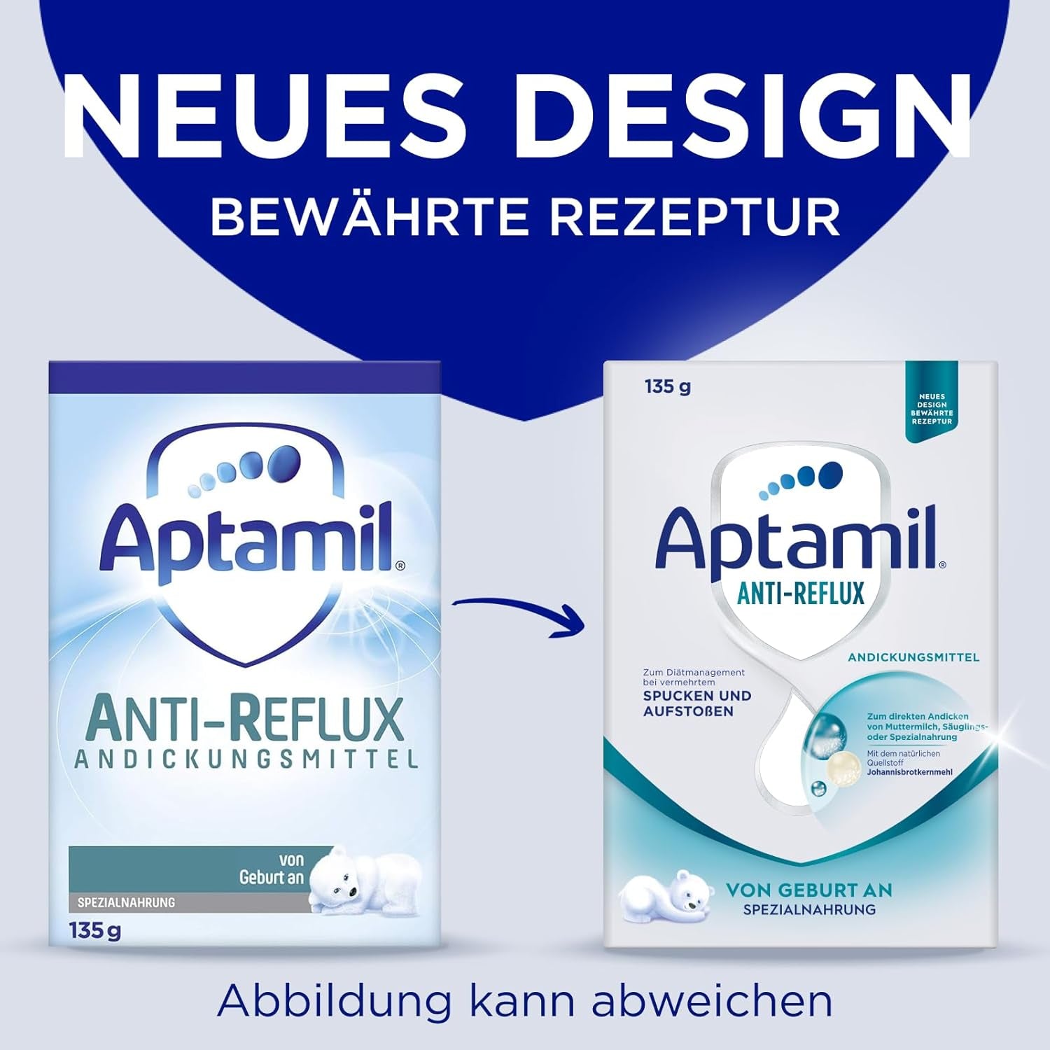 Aptamil Anti-Reflux – Komplette Formel von Geburt an, diätetische Behandlung, Erbrechen und Aufstoßen, Babynahrung, Milchpulver, 6 x 135 g