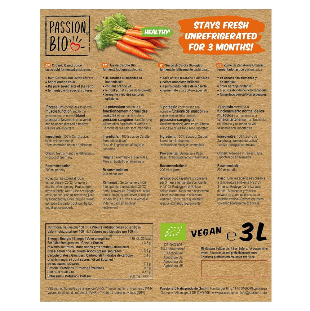 Bio-Karottensaft – Hergestellt aus deutschen und niederländischen Karotten, 3 Liter. Alkoholfreie Getränke Naty Shop