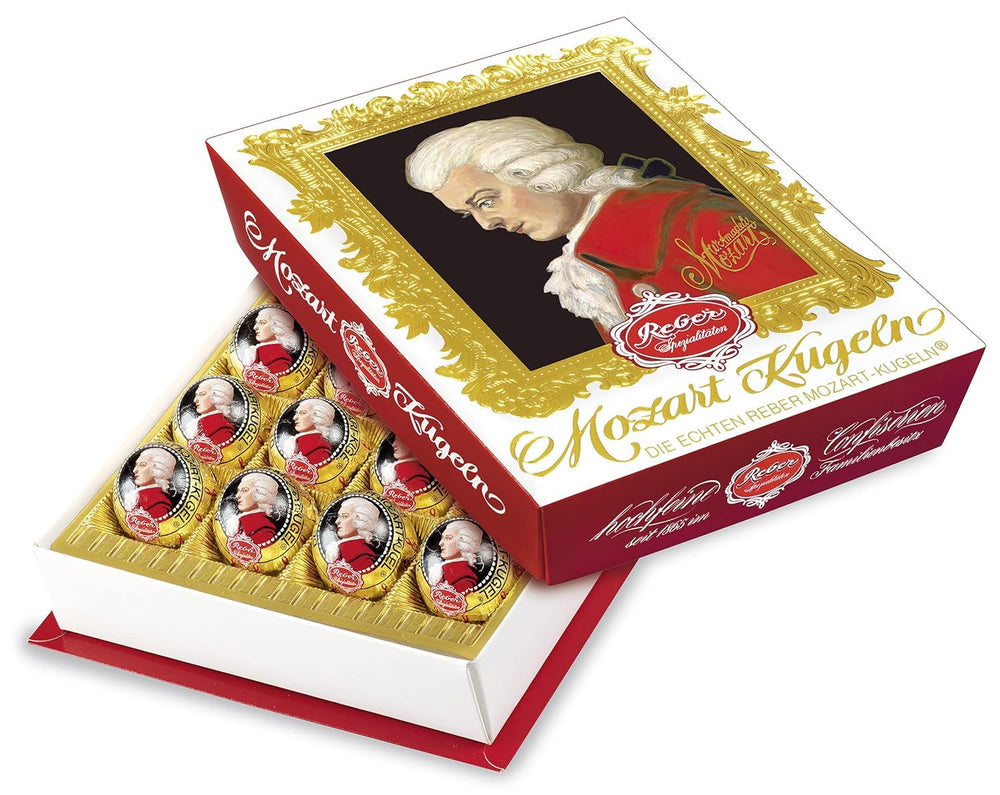 Reber Mozartkugeln mit Zartbitterschokolade, 6er Pack mit Marzipan und Nougat, vegan – 1 x 120 g